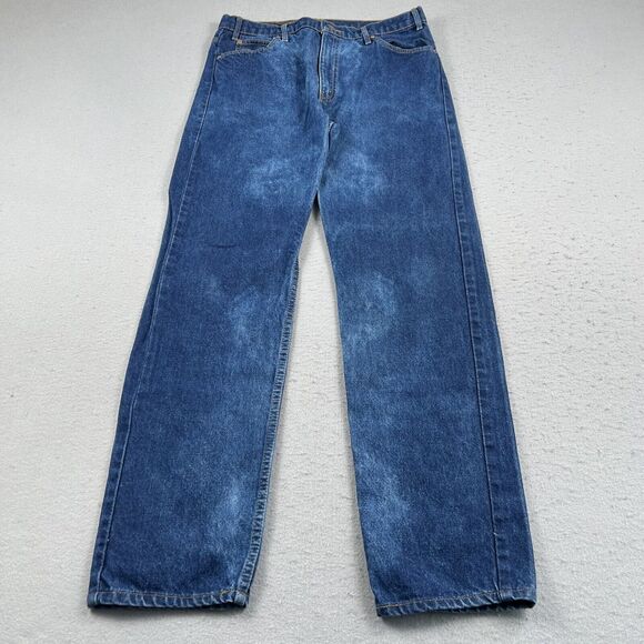 Levis 505 Orange Tab Mid Rise Dark Wash Distressed Denim‎ Blue Jeans Mens 36x32 - Picture 7 of 16